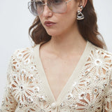 Gilet en crochet fleurs avec sequins discrets Dario - Beige - SUNCOO