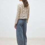 Gilet en crochet fleurs avec sequins discrets Dario - Beige - SUNCOO