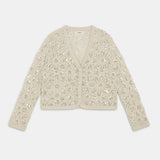 Gilet en crochet fleurs avec sequins discrets Dario - Beige - SUNCOO