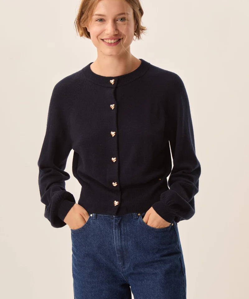 Gilet fin en laine boutons cœur Arbalette - DES PETITS HAUTS