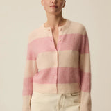 Gilet rayé en maille douce mohair Domette - Poudre et rose - DES PETITS HAUTS
