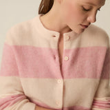 Gilet rayé en maille douce mohair Domette - Poudre et rose - DES PETITS HAUTS