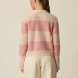 Gilet rayé en maille douce mohair Domette - Poudre et rose - DES PETITS HAUTS