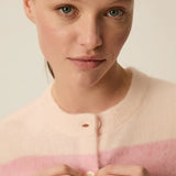 Gilet rayé en maille douce mohair Domette - Poudre et rose - DES PETITS HAUTS