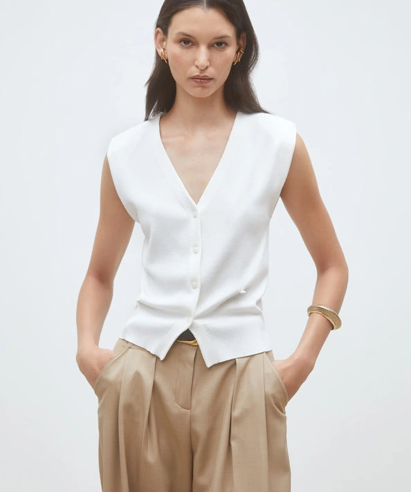 Gilet sans manche drapé cintré à agrafes Gilem - Blanc cassé - SUNCOO