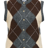 Gilet sans manches en maille à motif losanges et boutons métalliques dorés OBJECT Objbrenda vue à plat