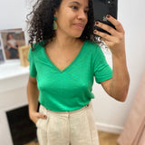 T-shirt manches courtes col V en lurex Vinoel - Kelly Green - VILA