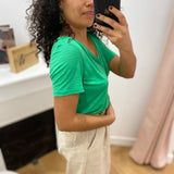T-shirt manches courtes col V en lurex Vinoel - Kelly Green - VILA