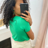 T-shirt manches courtes col V en lurex Vinoel - Kelly Green - VILA