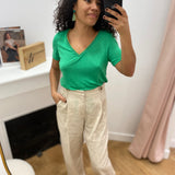 T-shirt manches courtes col V en lurex Vinoel - Kelly Green - VILA