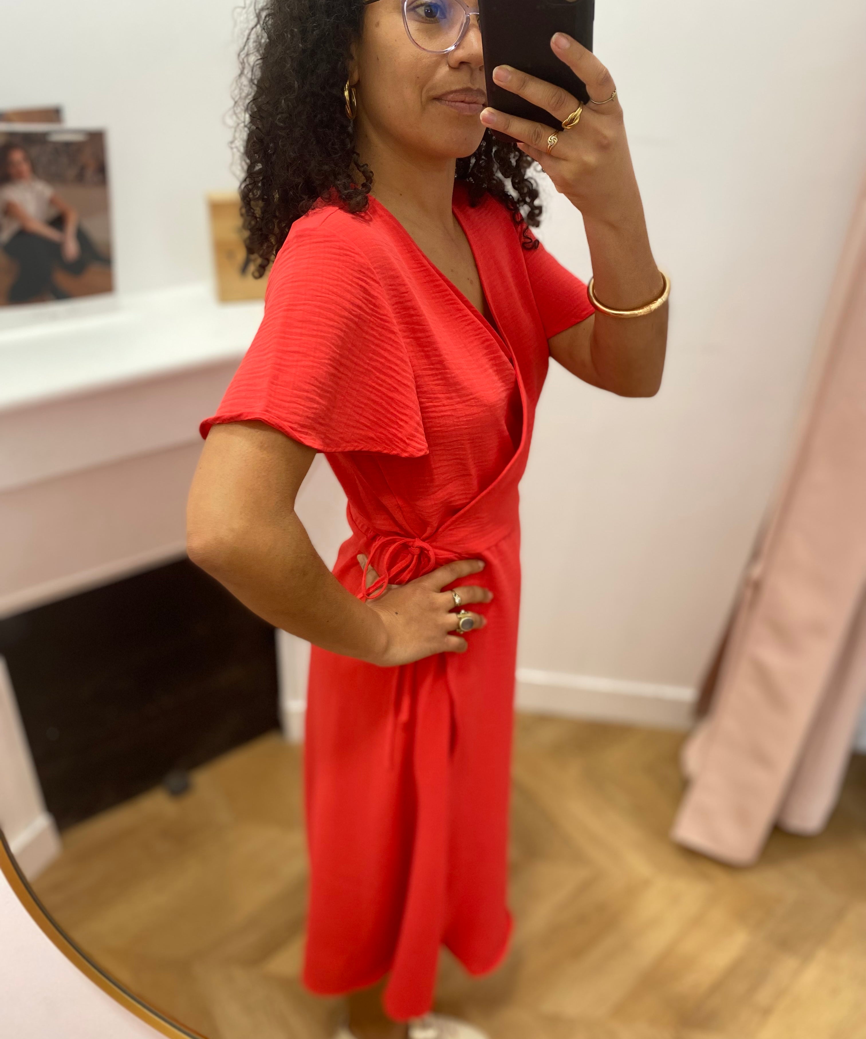 Robe cache-coeur manches courtes Vilovie - Hibiscus - VILA