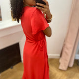 Robe cache-coeur manches courtes Vilovie - Hibiscus - VILA