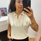 Polo maille ajourée col chemise - Natural - LOLA ESPELETA