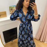 Robe longue imprimée bohème Serena - Bleu - C'EST BEAU LA VIE !