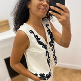 Gilet sans manches brodé avec liens à nouer Vipolli - Super Light Natural Melan - VILA
