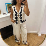 Gilet sans manches brodé avec liens à nouer Vipolli - Super Light Natural Melan - VILA