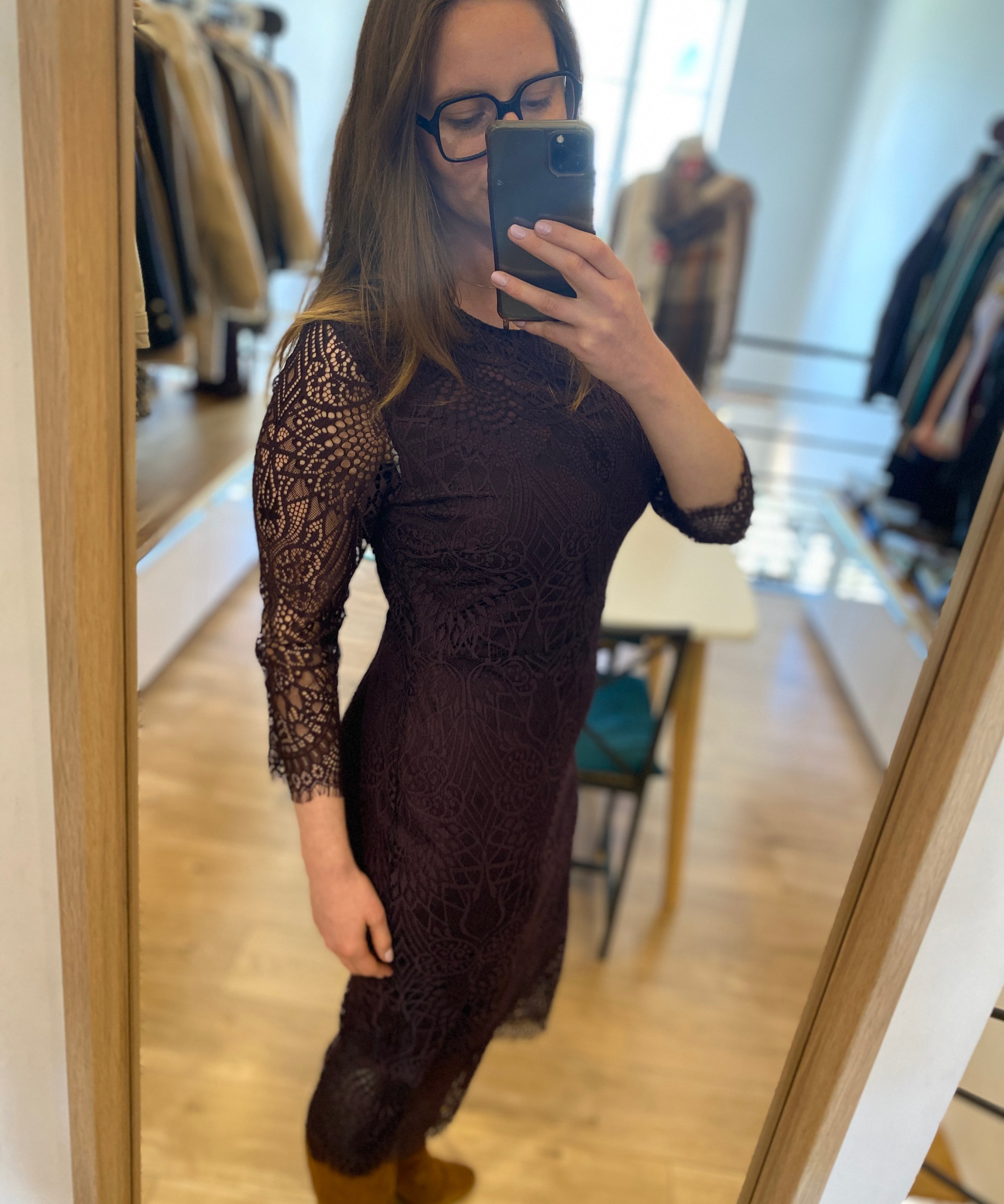 Long Lace Dress - Burgundy - IKKS Women