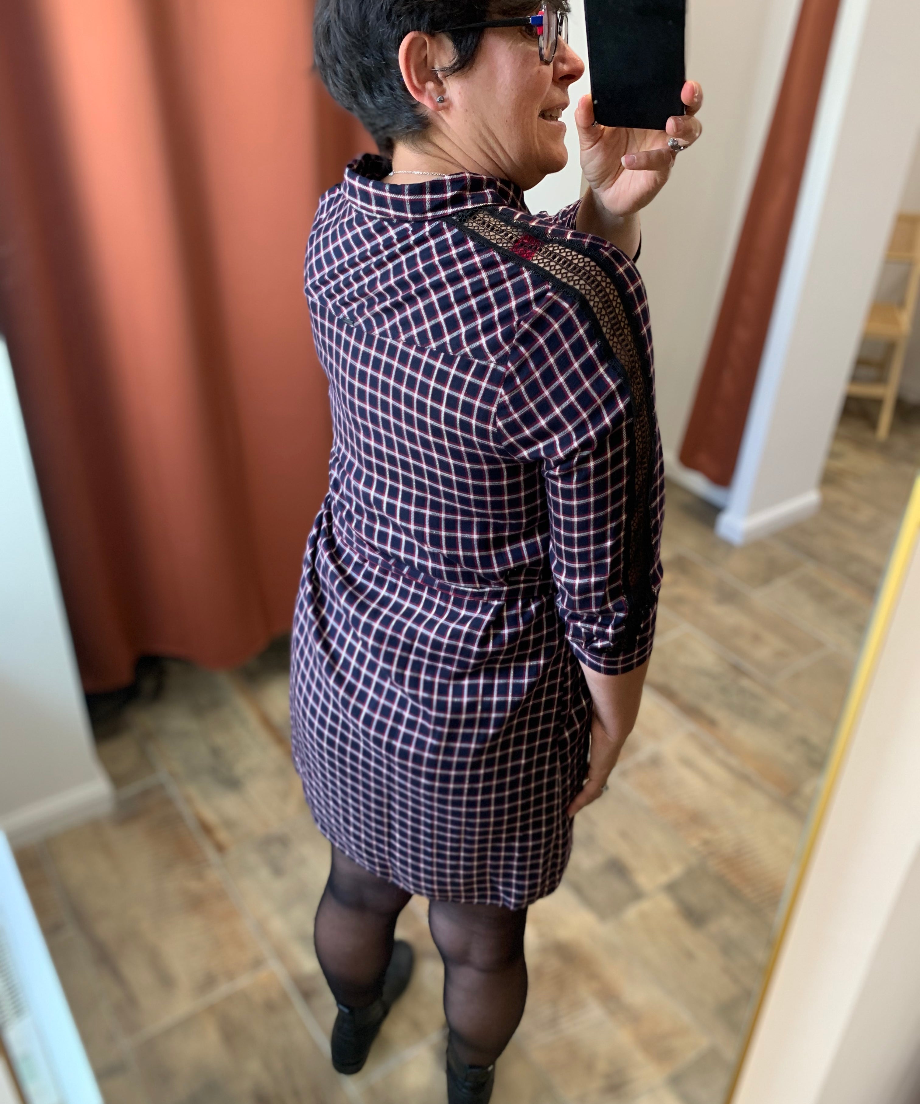 Robe chemise à carreaux tartan - Marine - IKKS