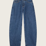 Visuel à plat du jean taille haute bleu moyen à jambes arrondies FABIENNE CHAPOT Betty Barrel