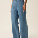 Jean large rayé pour femme Lise - Bleu - DES PETITS HAUTS