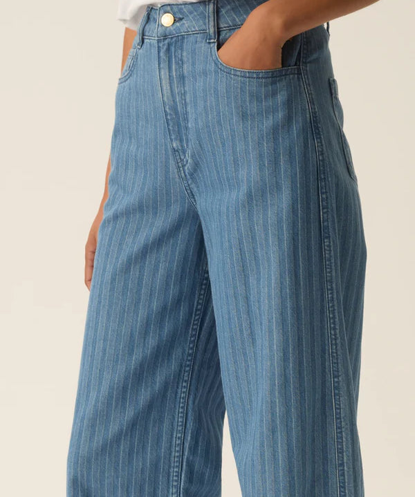 Jean large rayé pour femme Lise - Bleu - DES PETITS HAUTS