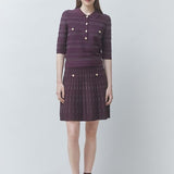Look ensemble coordonné avec la jupe courte prune Fradela SUNCOO FEMME et son top polo assorti