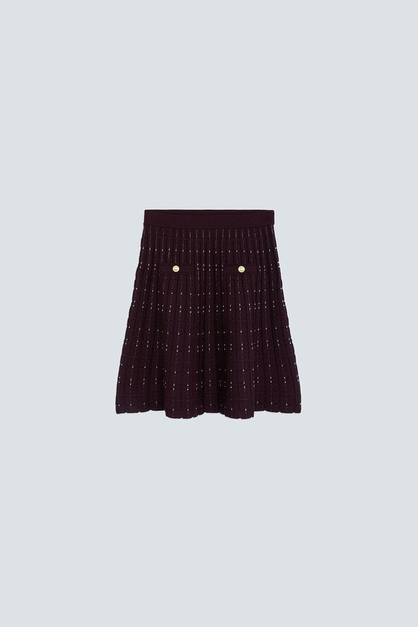 Visuel à plat de la jupe courte plissée prune à fausses poches SUNCOO FEMME Fradela