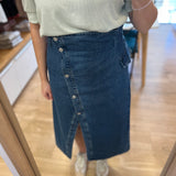 Jupe jean midi à taille haute asymétrique B327245 - Turquoise - IKKS WOMEN