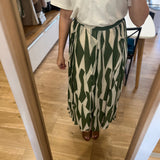 Jupe longue évasée en voile de soie imprimé B327305 - Vert - IKKS WOMEN