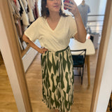 Jupe longue évasée en voile de soie imprimé B327305 - Vert - IKKS WOMEN