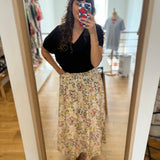 Jupe longue fleurie à taille smockée élastique Roxie - Verveine - DES PETITS HAUTS