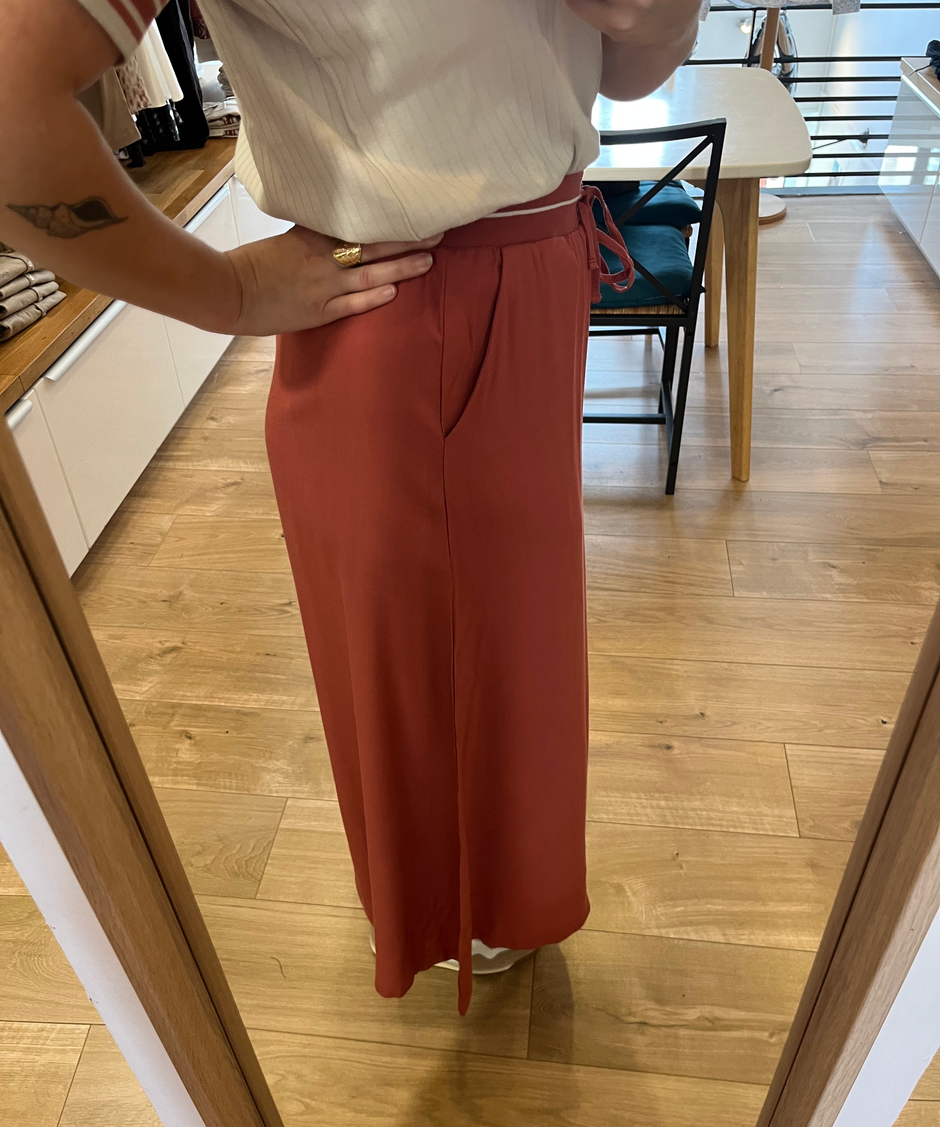 Jupe mi-longue en viscose effet lin Tinga - Argile - SUN VALLEY FEMME