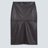 Visuel à plat de la jupe midi en similicuir prune SUNCOO FEMME Forever avec découpes et fente devant