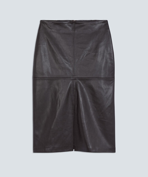 Visuel à plat de la jupe midi en similicuir prune SUNCOO FEMME Forever avec découpes et fente devant