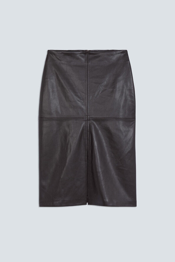Visuel à plat de la jupe midi en similicuir prune SUNCOO FEMME Forever avec découpes et fente devant