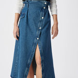Jupe jean midi à taille haute asymétrique B327245 - Turquoise - IKKS WOMEN