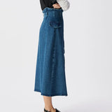 Jupe jean midi à taille haute asymétrique B327245 - Turquoise - IKKS WOMEN