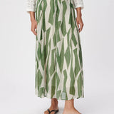 Jupe longue évasée en voile de soie imprimé B327305 - Vert - IKKS WOMEN