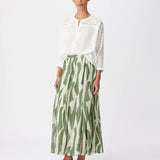 Jupe longue évasée en voile de soie imprimé B327305 - Vert - IKKS WOMEN