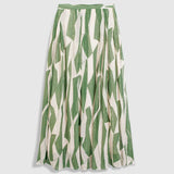 Jupe longue évasée en voile de soie imprimé B327305 - Vert - IKKS WOMEN