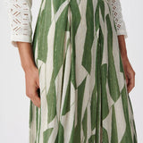 Jupe longue évasée en voile de soie imprimé B327305 - Vert - IKKS WOMEN