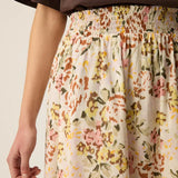 Jupe longue fleurie à taille smockée élastique Roxie - Verveine - DES PETITS HAUTS