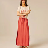 Jupe mi-longue en viscose effet lin Tinga - Argile - SUN VALLEY FEMME