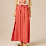 Jupe mi-longue en viscose effet lin Tinga - Argile - SUN VALLEY FEMME