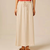 Jupe mi-longue en viscose effet lin Tinga - Beige clair - SUN VALLEY FEMME
