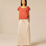 Jupe mi-longue en viscose effet lin Tinga - Beige clair - SUN VALLEY FEMME