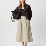 Jupe midi évasée à plis structurés B327065 - Beige - IKKS WOMEN
