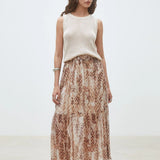 Jupe midi imprimée léopard Fauve - Beige - SUNCOO