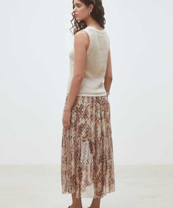 Jupe midi imprimée léopard Fauve - Beige - SUNCOO