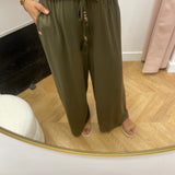 Pantalon fluide ceinture élastiquée avec lien à pampilles - Abysse ou Kaki - LOLA ESPELETA